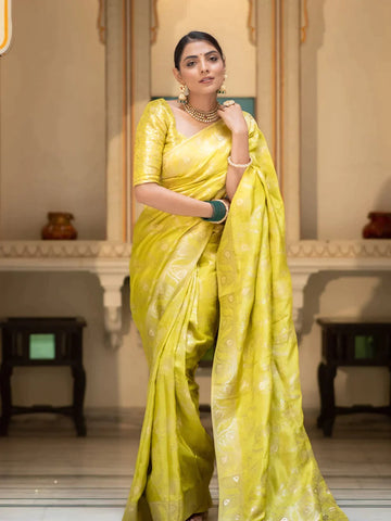 Lemon Soft Silk Saree with Kanjivaram and Banarasi Weaving – Unavailable