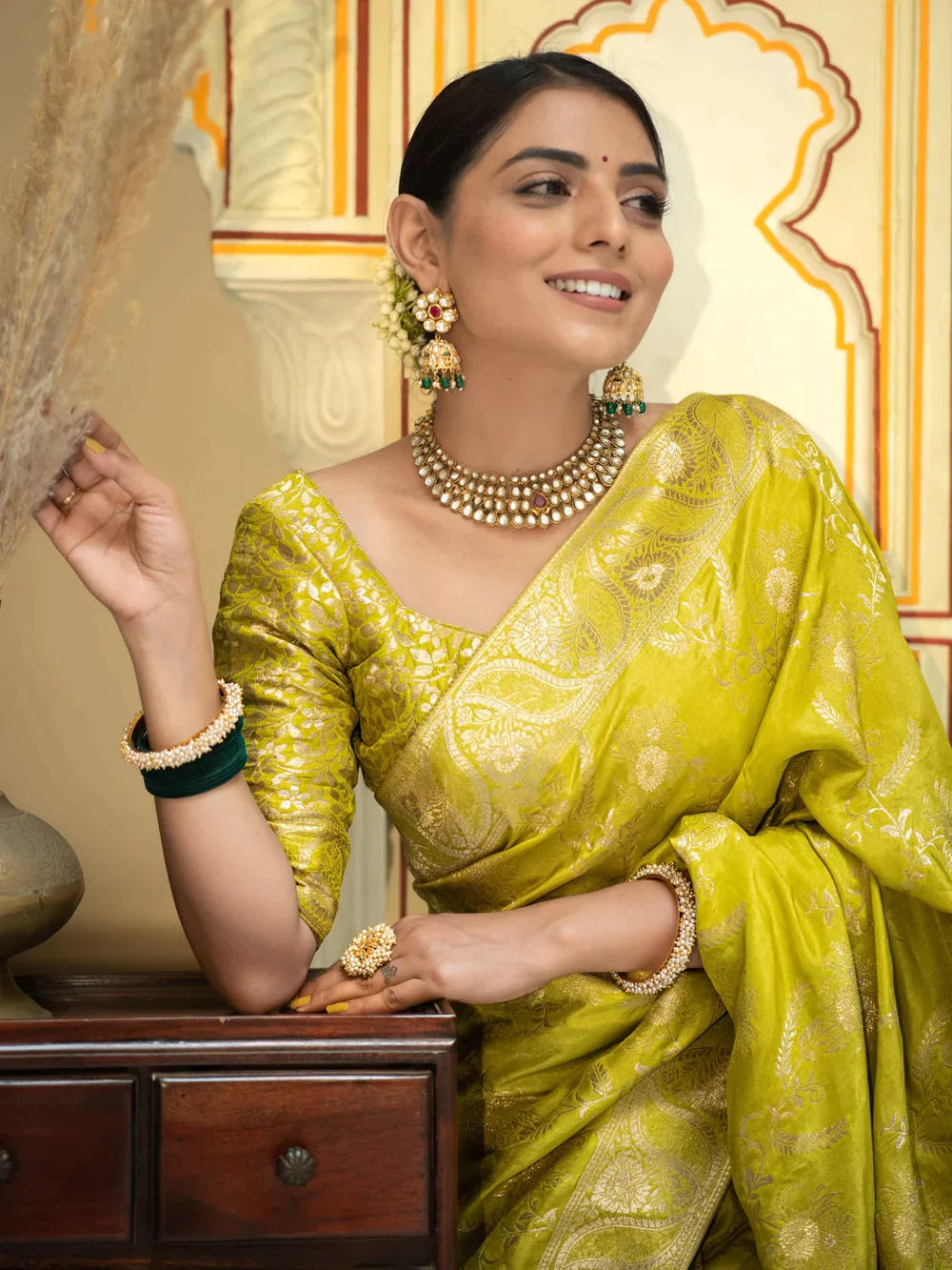 Lemon Soft Silk Saree with Kanjivaram and Banarasi Jari Weaving