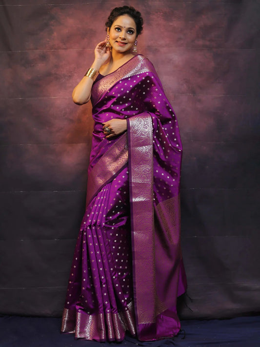 Wine Soft Silk Saree with Kanjivaram and Banarasi Jari Work