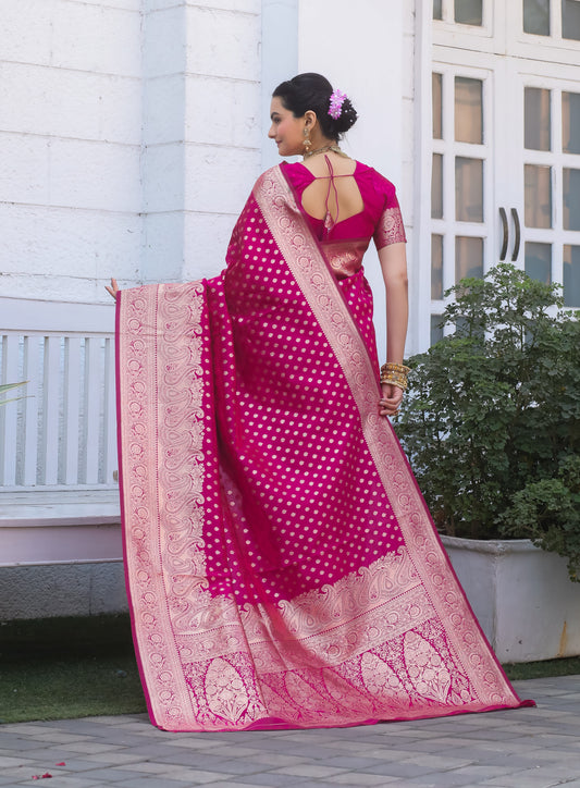 Rani Katan Litchi Silk Banarasi Saree with Zari Butta Woven