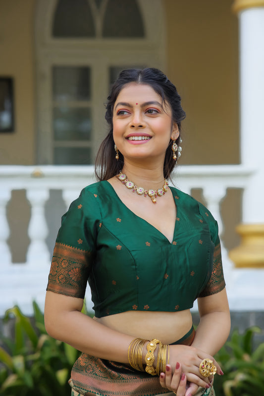 Pista Litchi Soft Silk Banarasi Saree with Floral Zari Woven