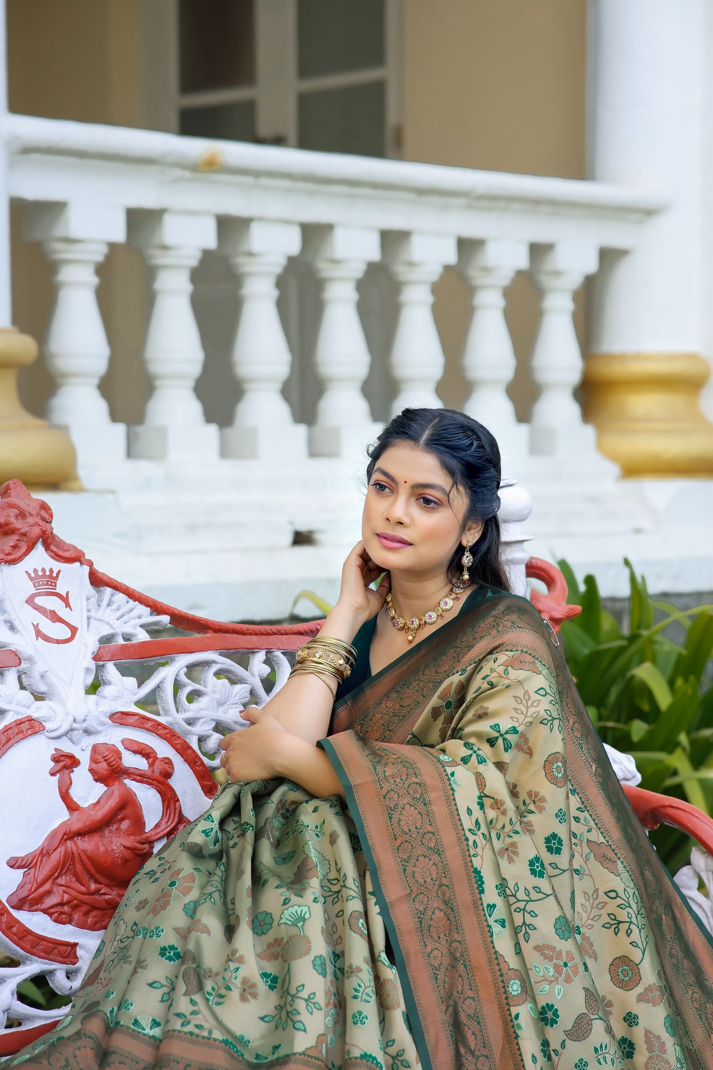Pista Litchi Soft Silk Banarasi Saree with Floral Zari Woven