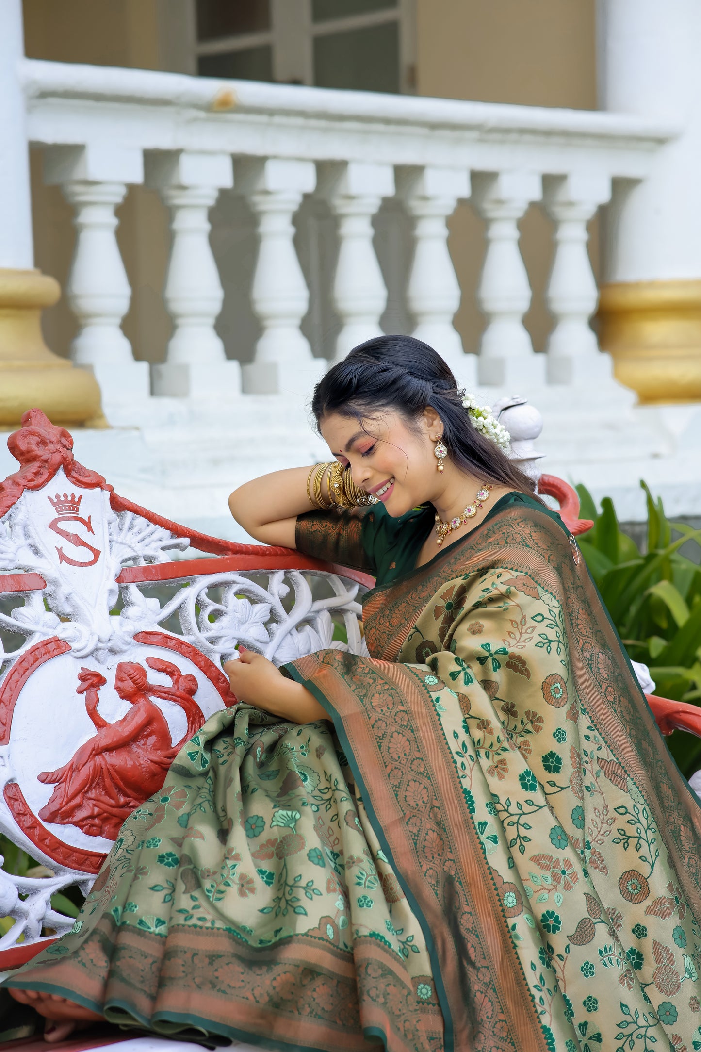 Pista Litchi Soft Silk Banarasi Saree with Floral Zari Woven