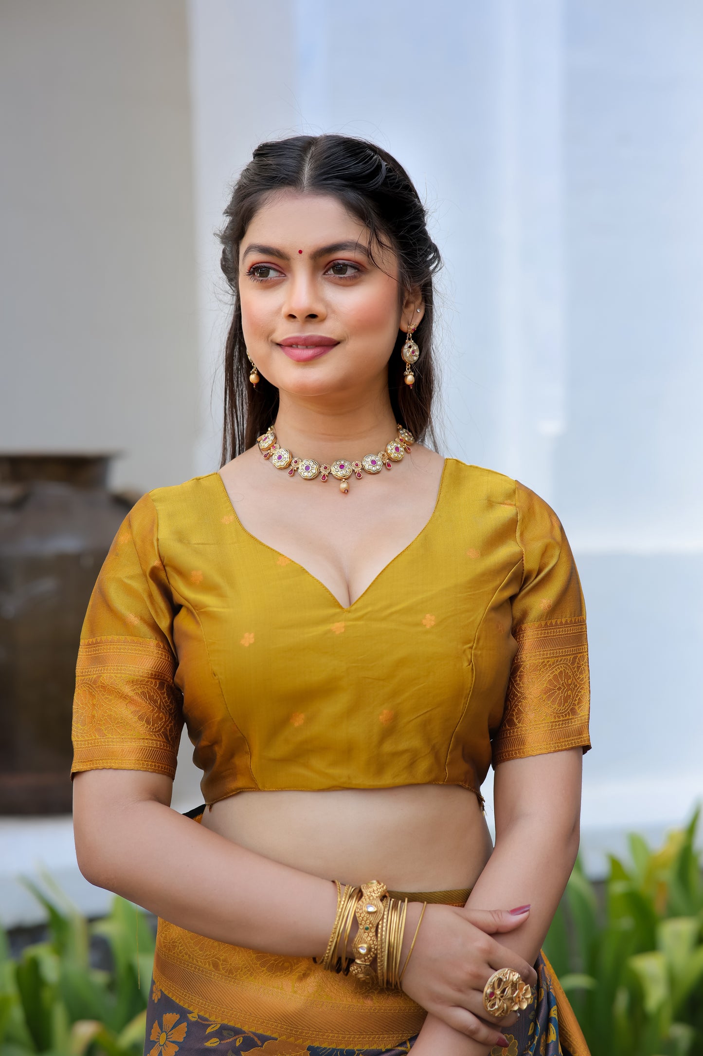 Yellow Purple Litchi Soft Silk Banarasi Saree with Floral Zari Woven