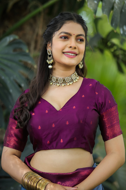 Blue Litchi Soft Silk Banarasi Saree with Butta Zari Woven