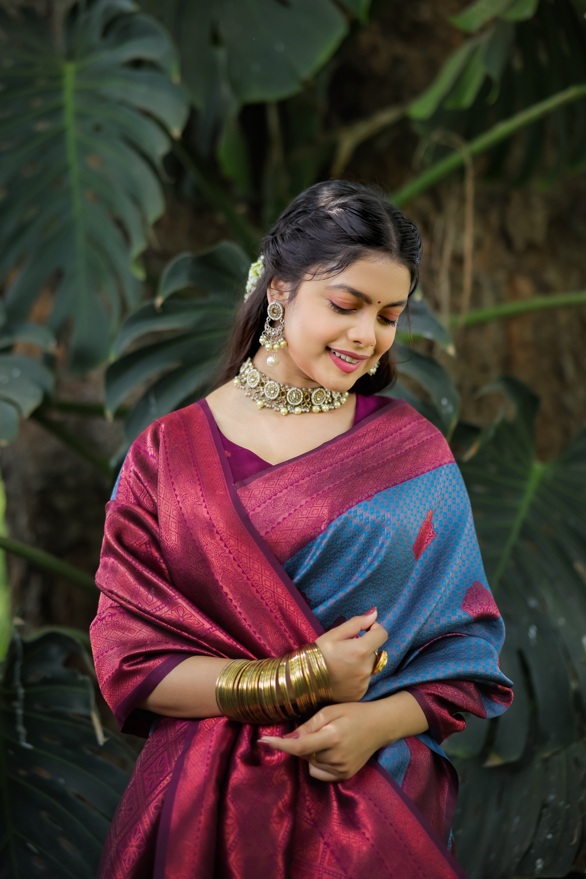 "Blue Banarasi Silk Saree with Butta Zari Weaving – Available"