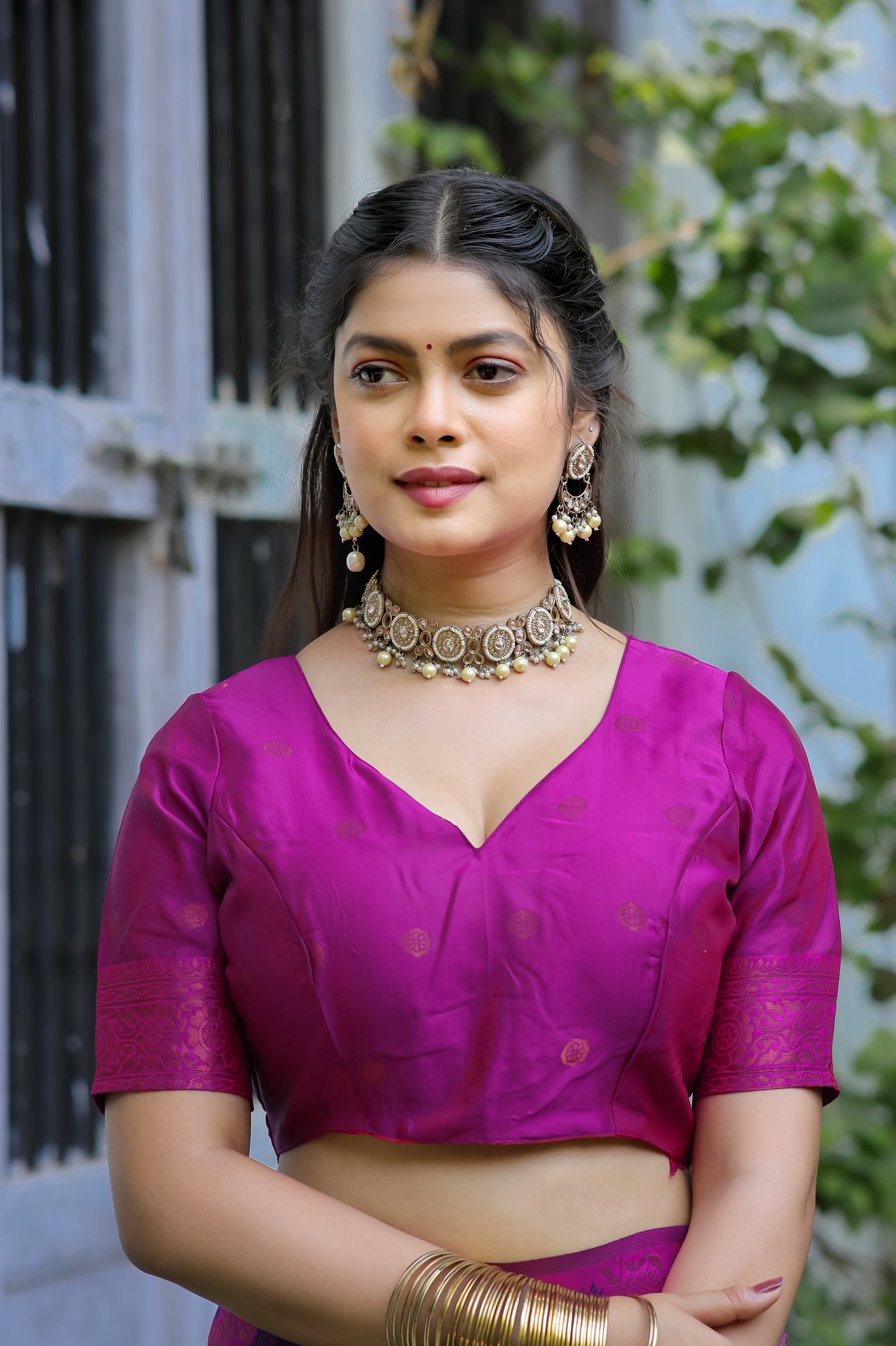 "Rani Banarasi Silk Saree with Floral Zari Weaving – Festive Look"