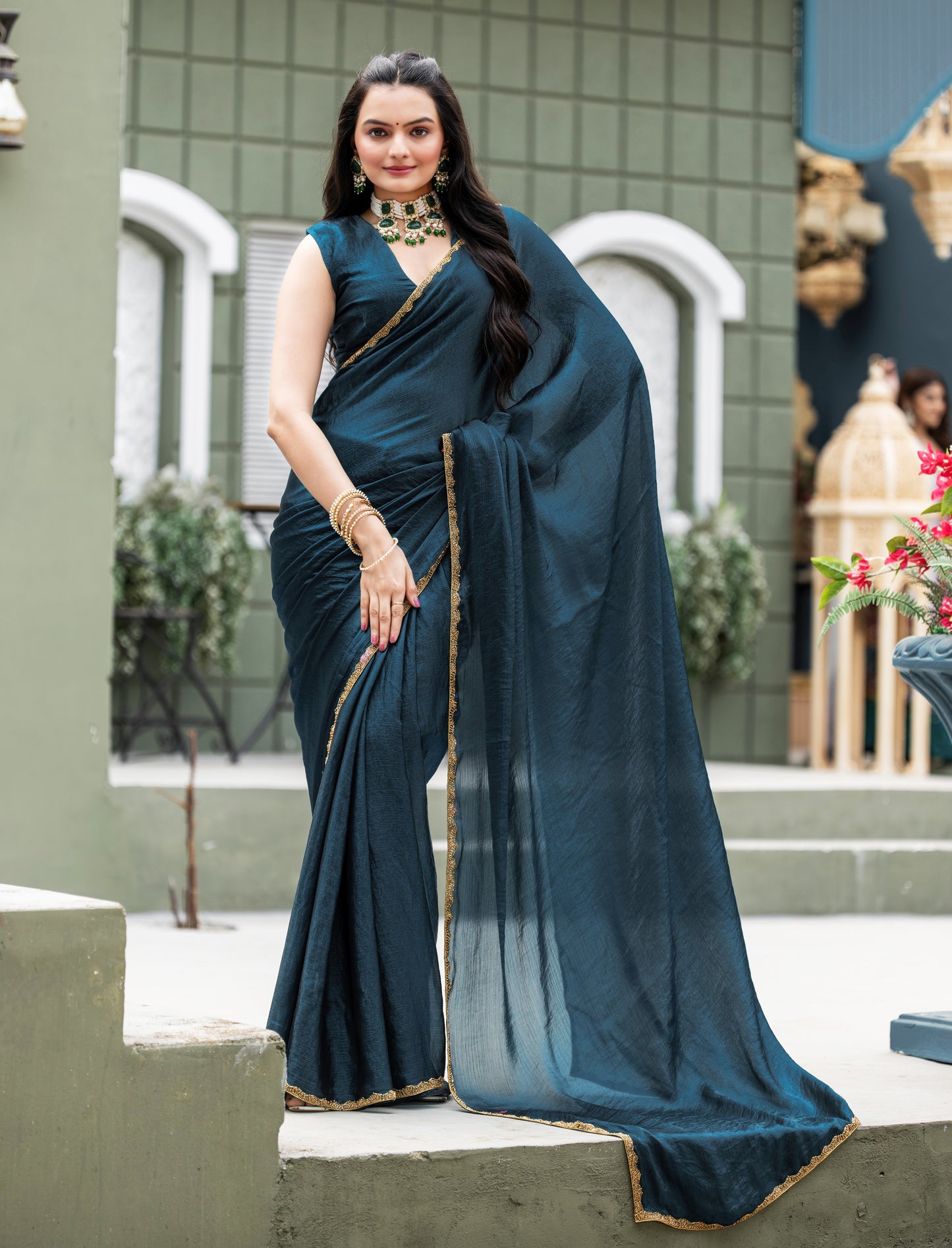 Morpich Chiffon Bollywood Saree with Embellished Border