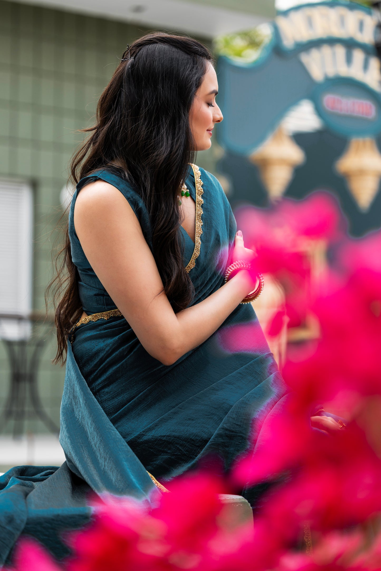 Morpich Chiffon Bollywood Saree with Embellished Border