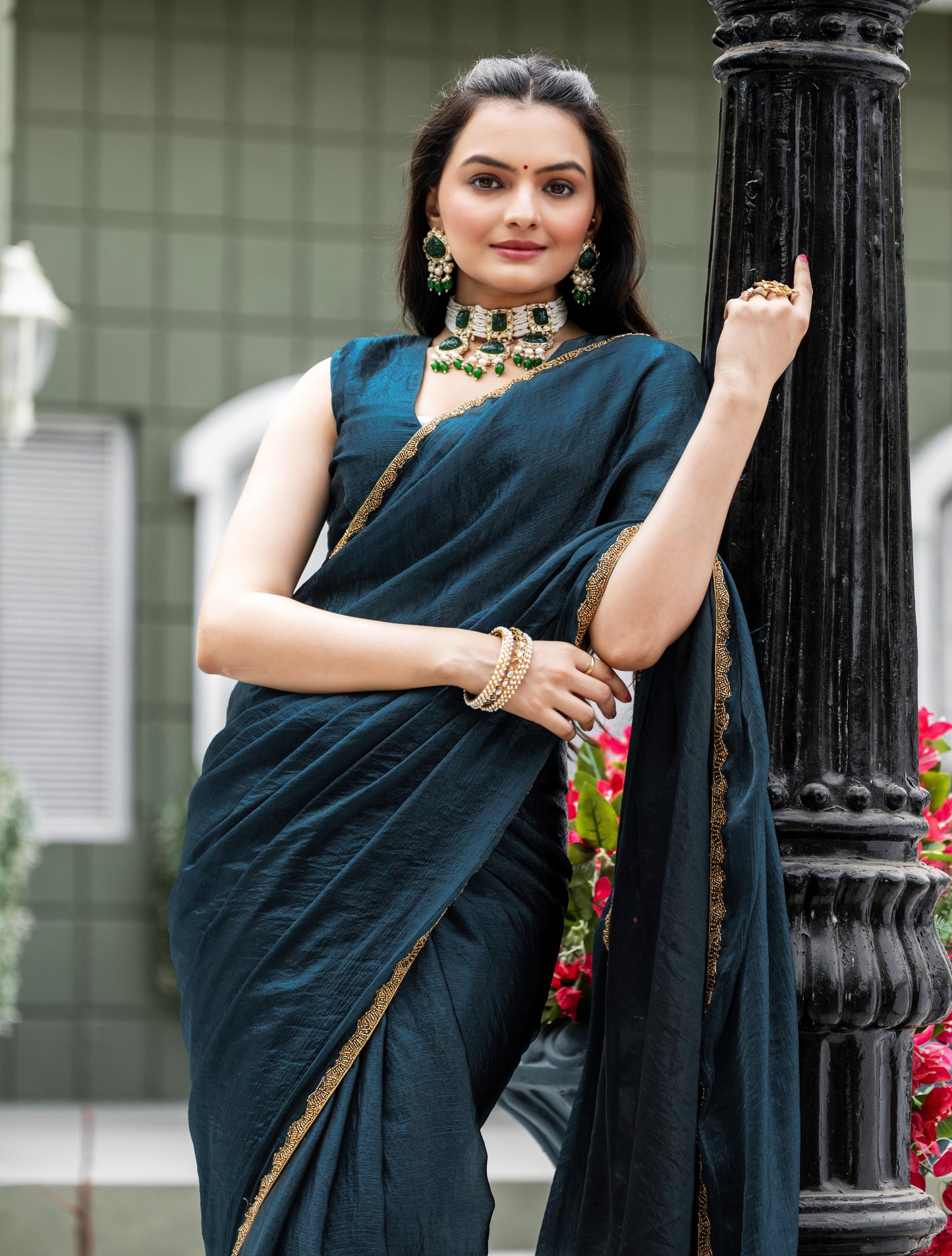 Morpich Chiffon Bollywood Saree with Embellished Border