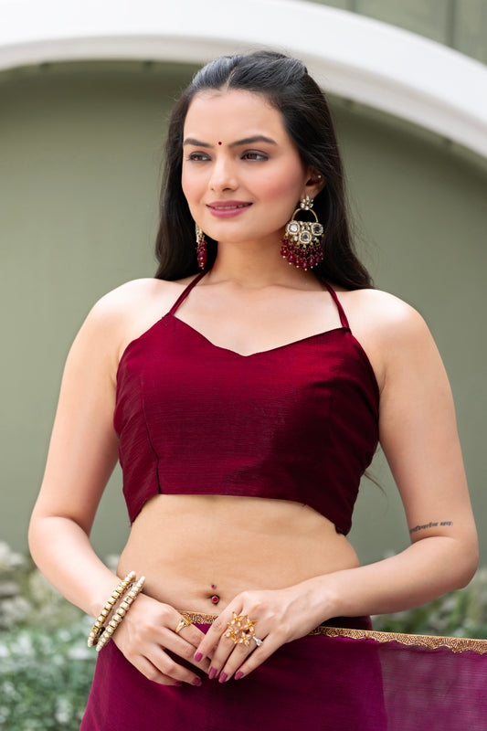 Wine Chiffon Bollywood Saree with Embellished Border