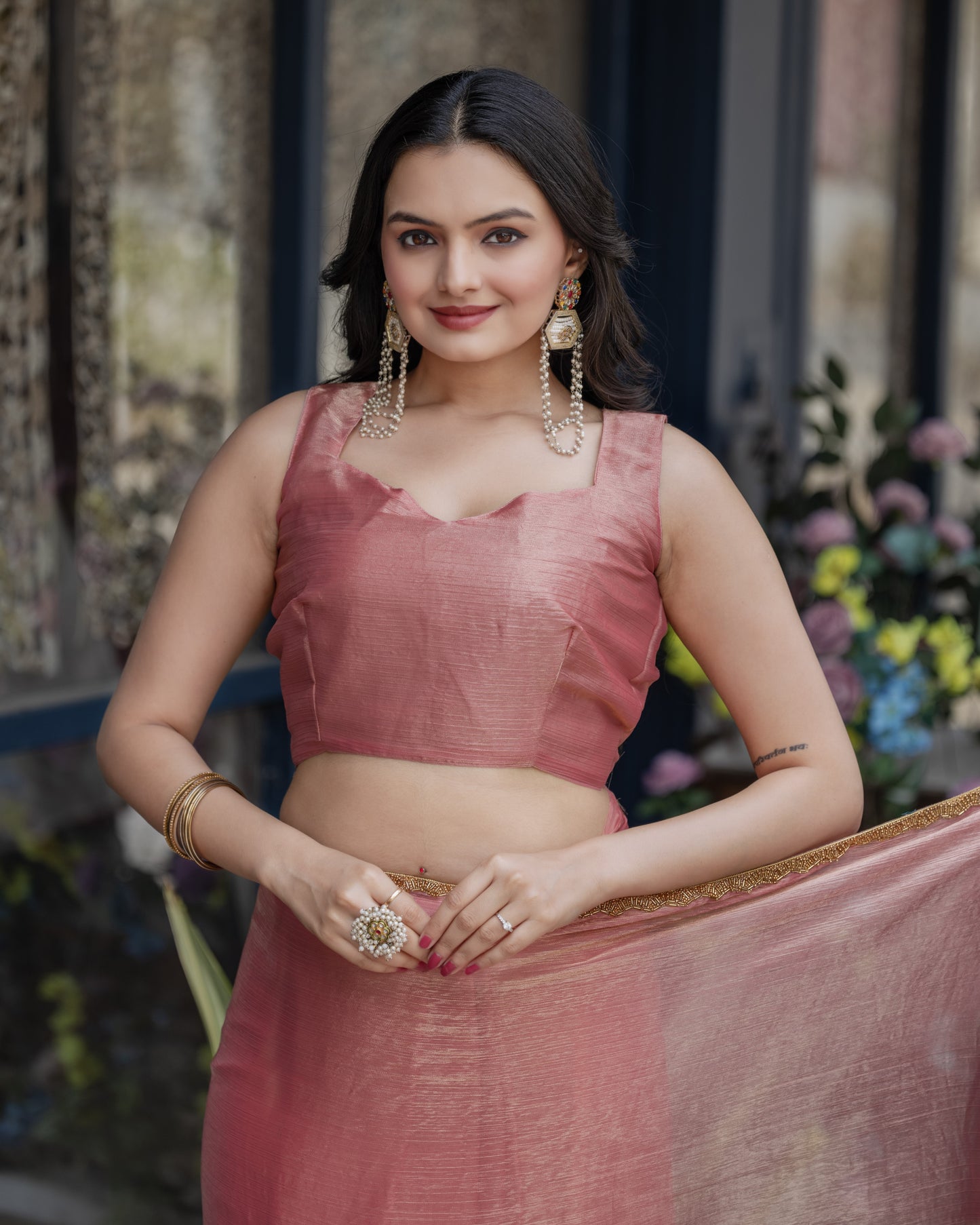 Pink Chiffon Bollywood Saree with Embellished Border