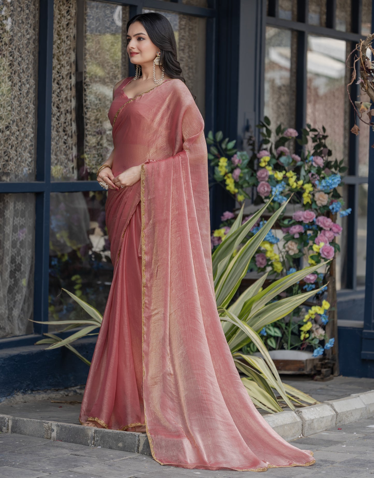 Pink Chiffon Bollywood Saree with Embellished Border