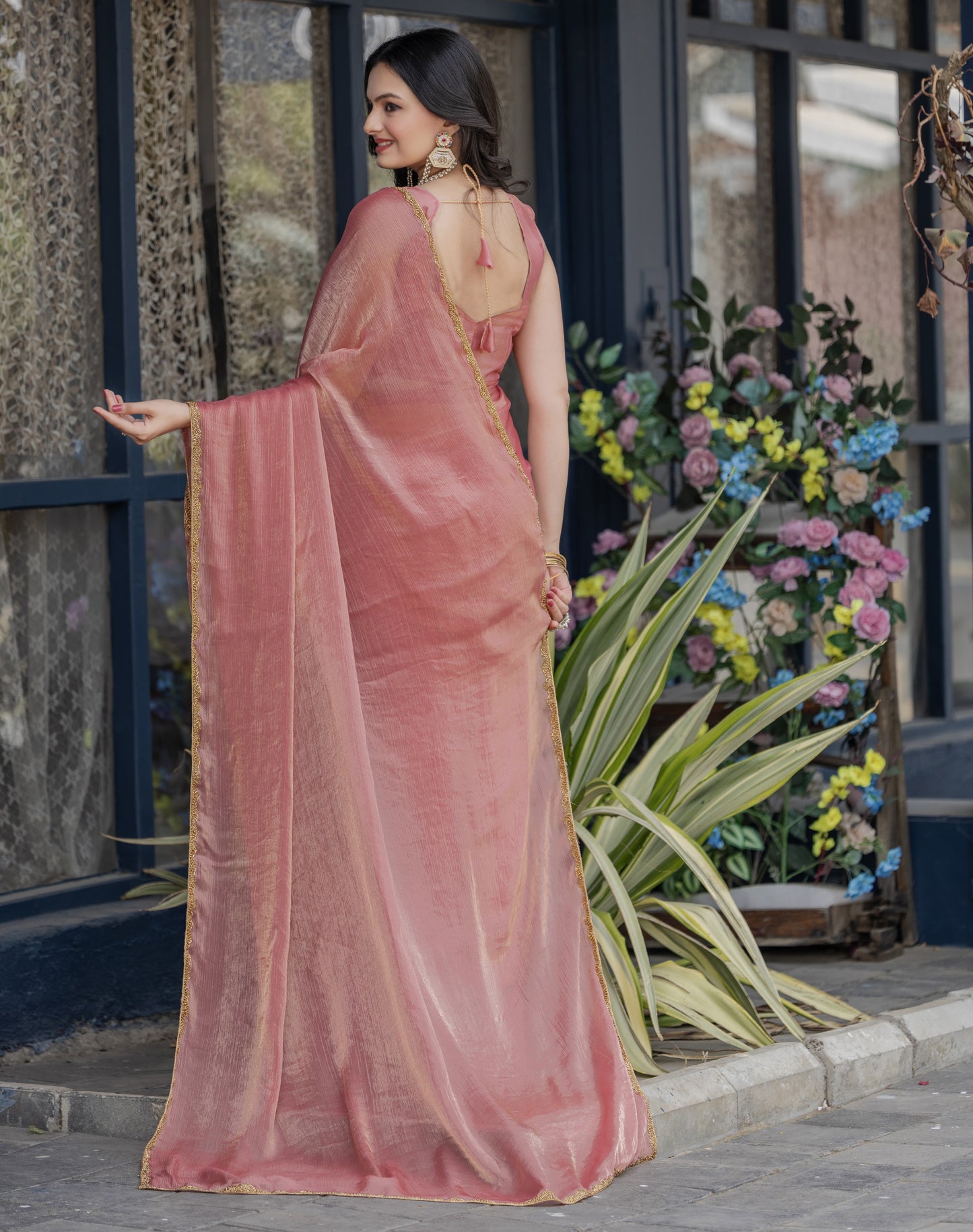 Pink Chiffon Bollywood Saree with Embellished Border