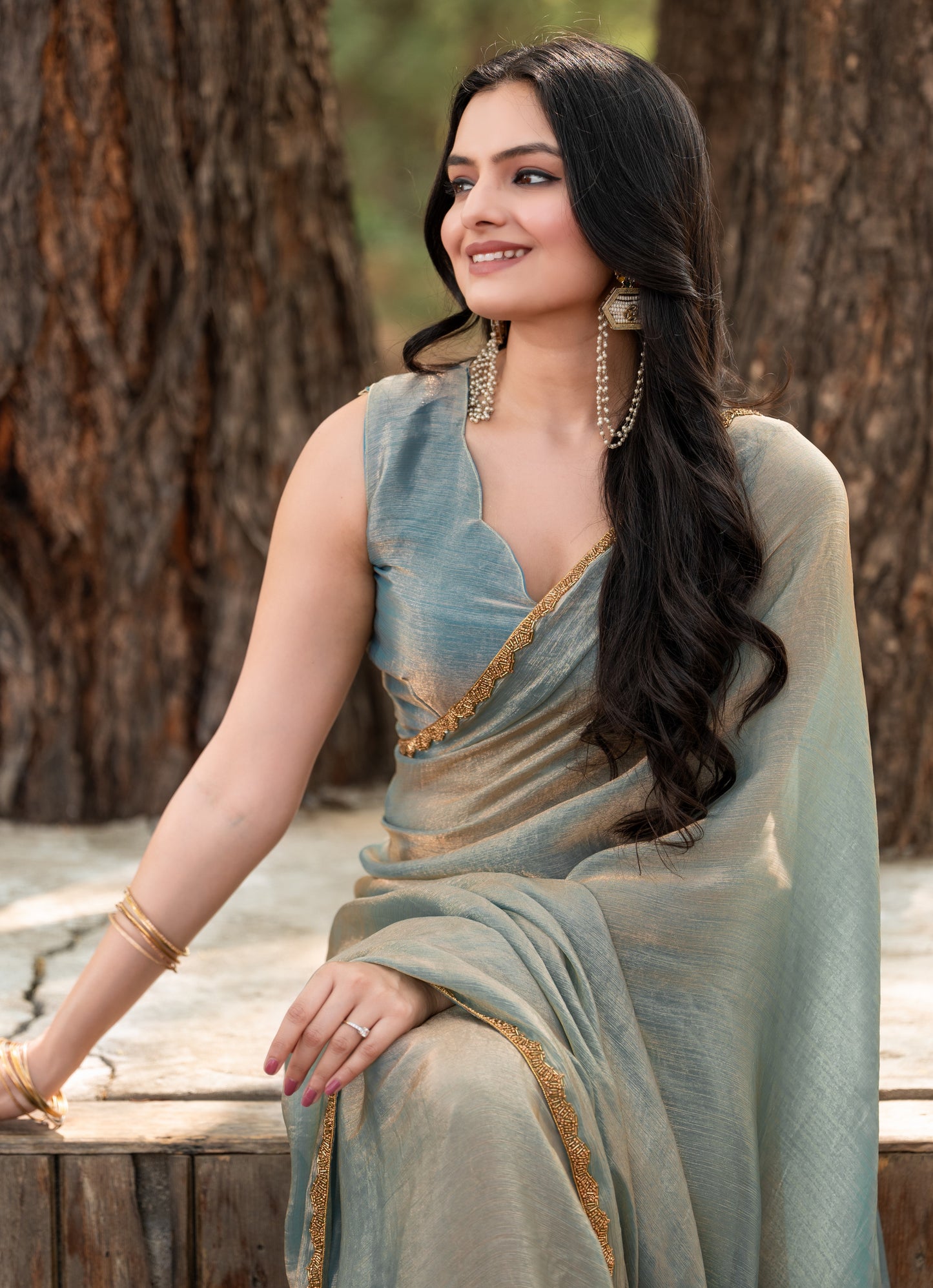 Sky Blue Chiffon Bollywood Saree with Embellished Border