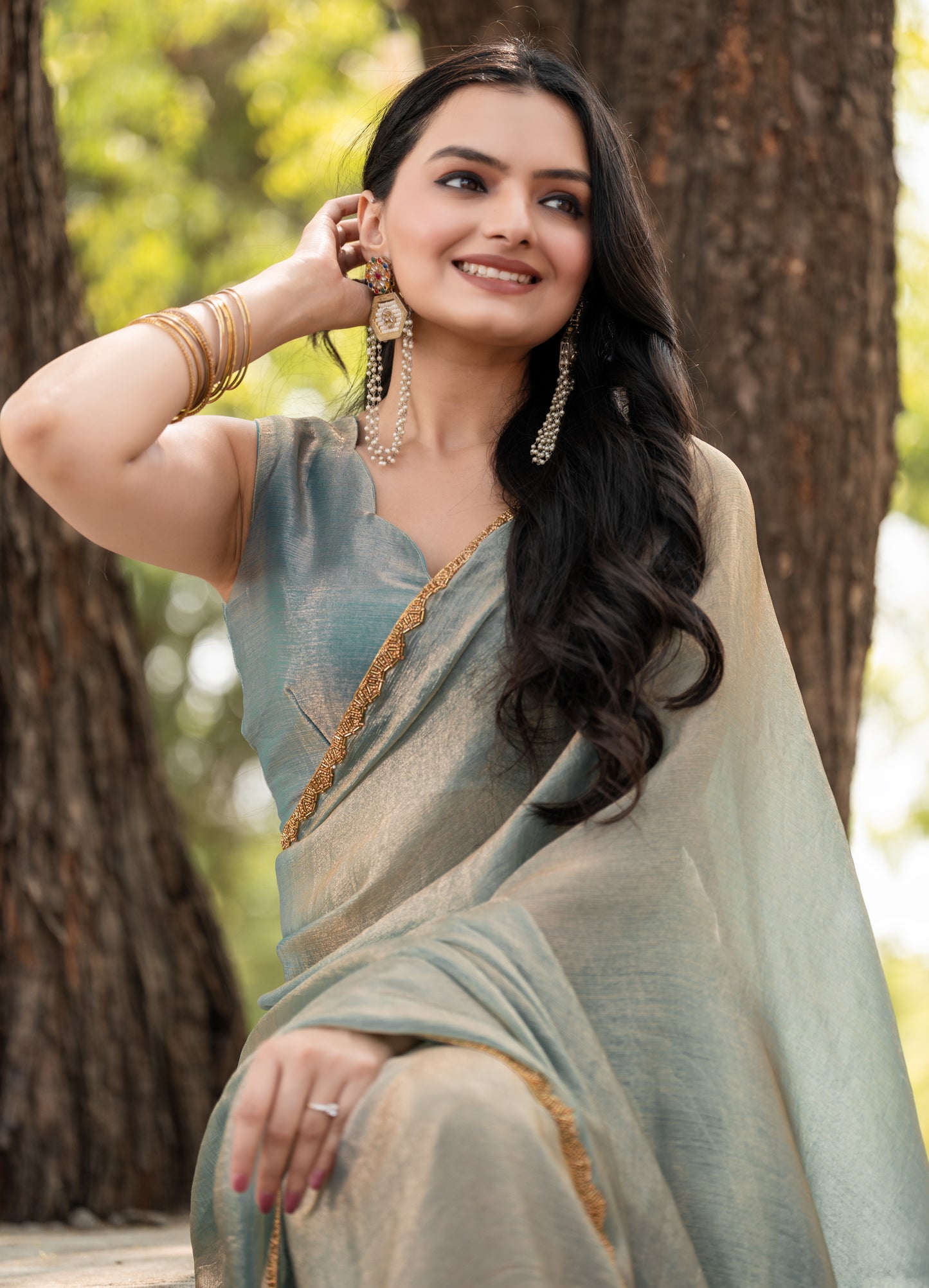 Sky Blue Chiffon Bollywood Saree with Embellished Border
