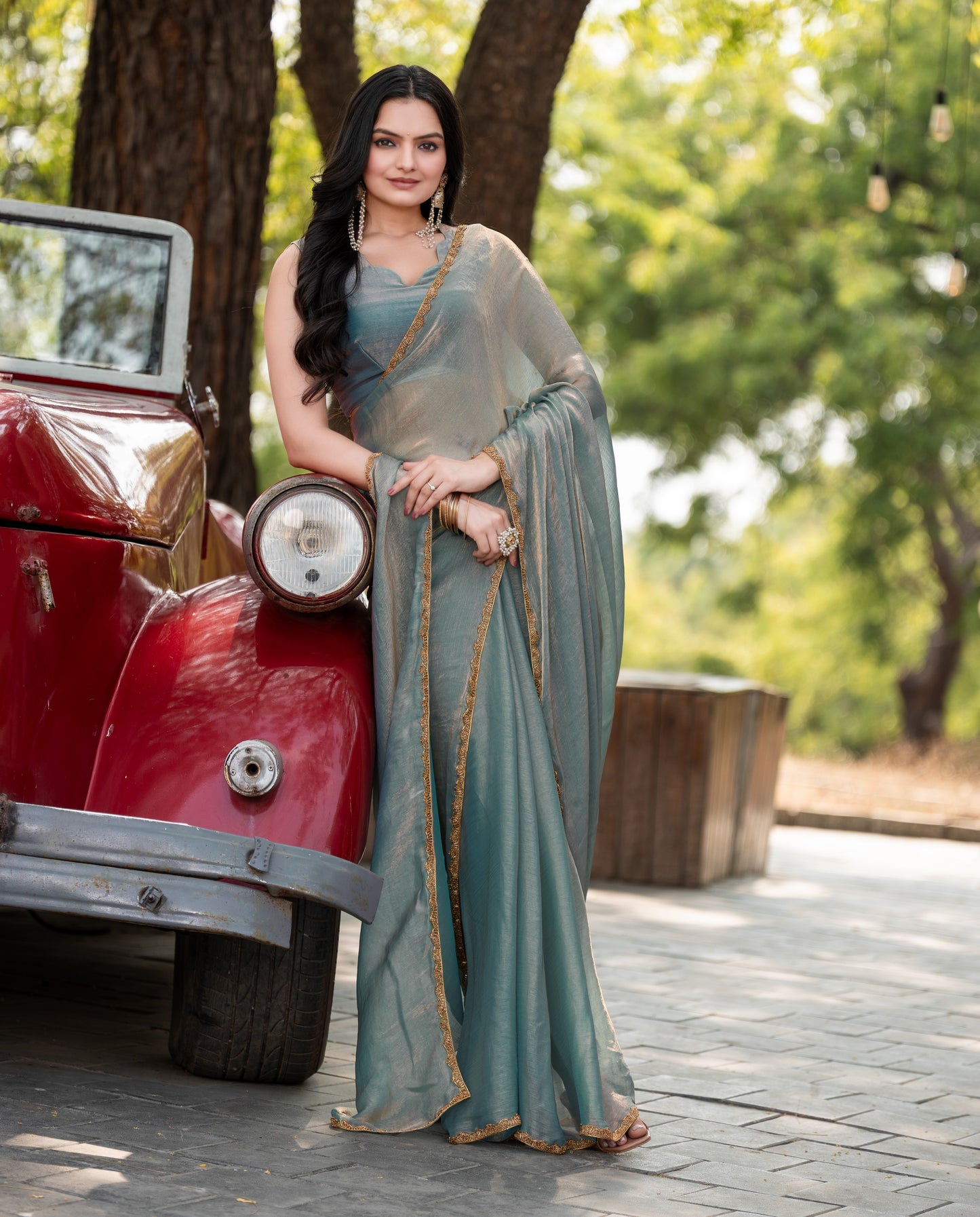 Sky Blue Chiffon Bollywood Saree with Embellished Border