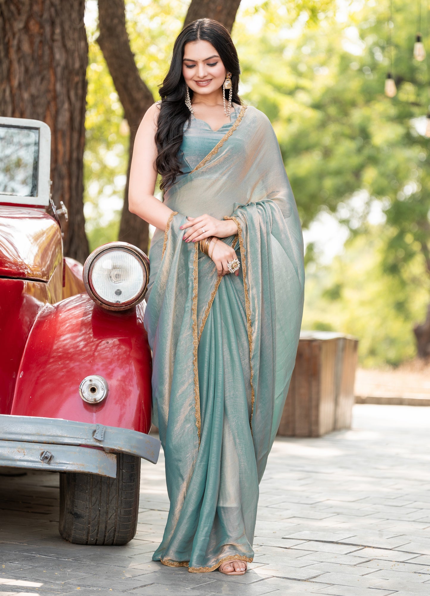 Sky Blue Chiffon Bollywood Saree with Embellished Border