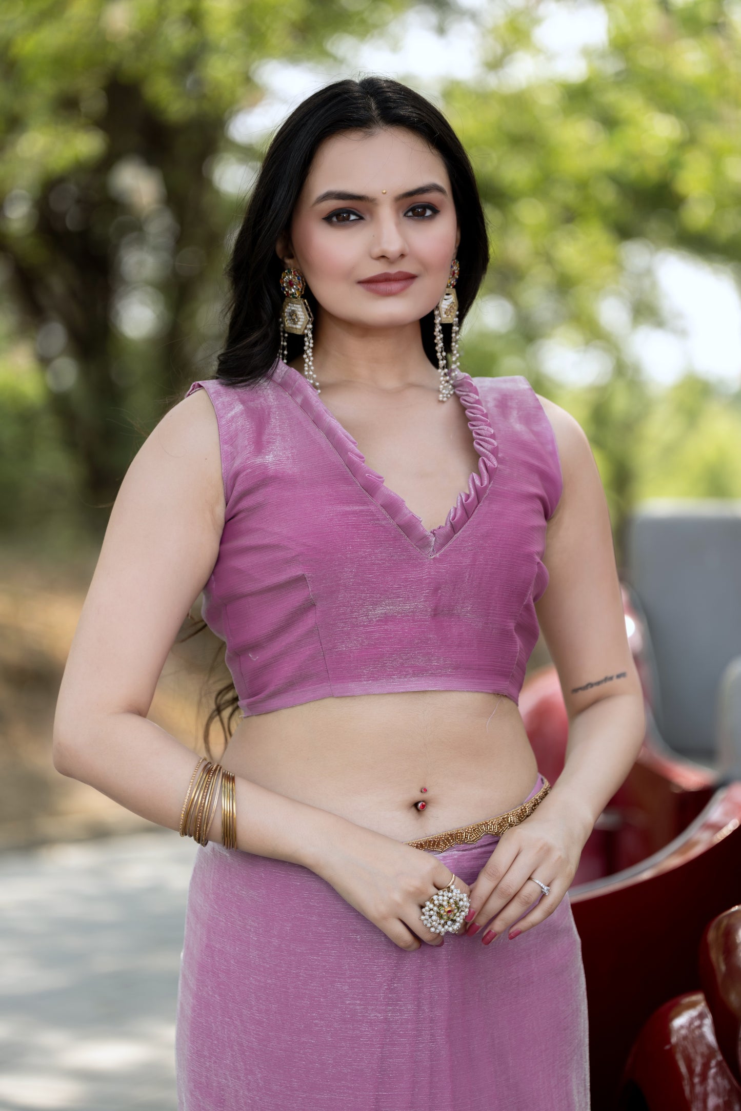 Lavender Chiffon Bollywood Saree with Embellished Border