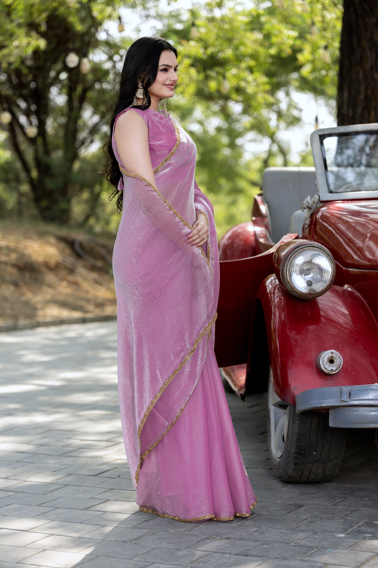 Lavender Chiffon Bollywood Saree with Embellished Border