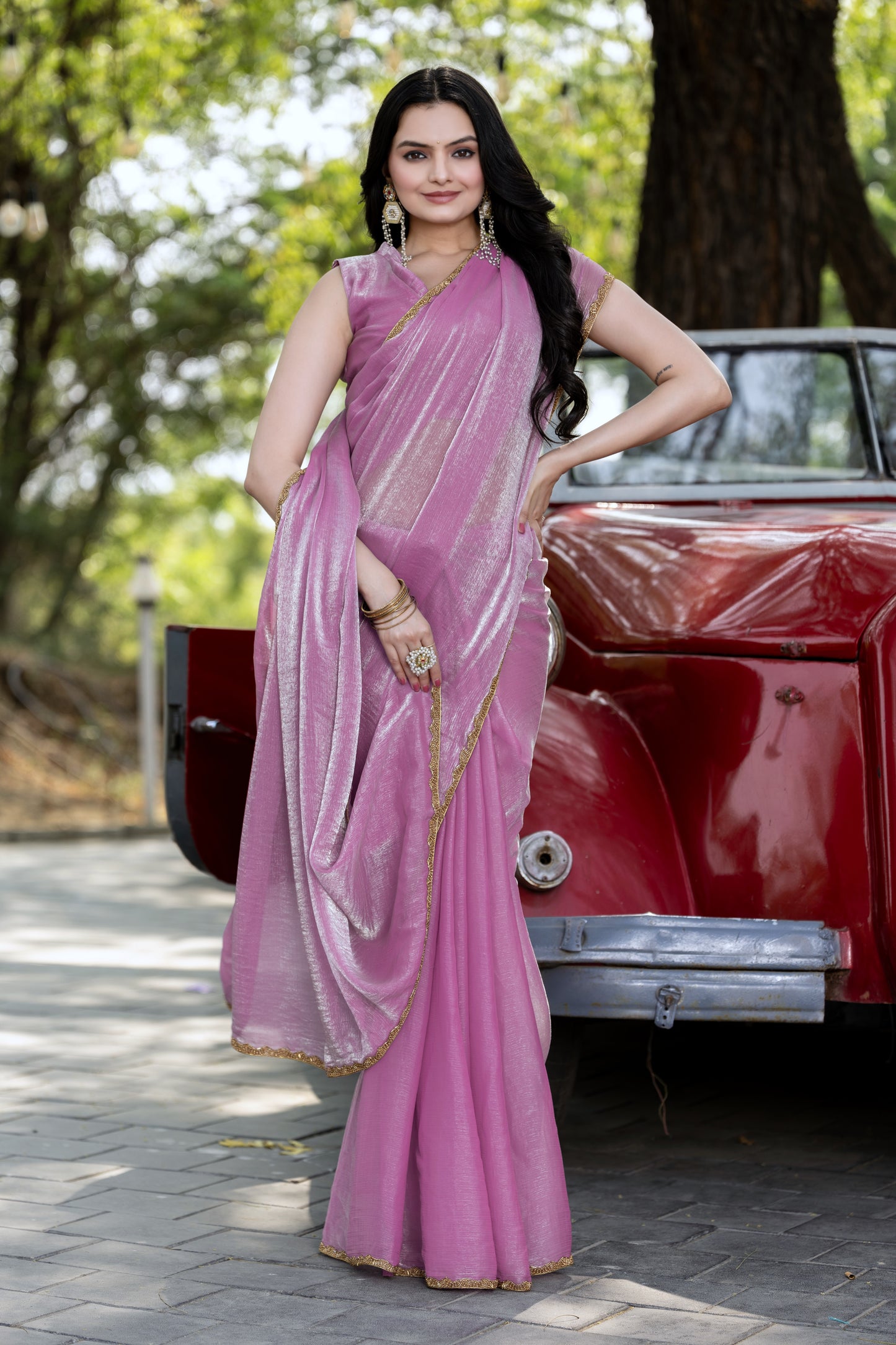 Lavender Chiffon Bollywood Saree with Embellished Border