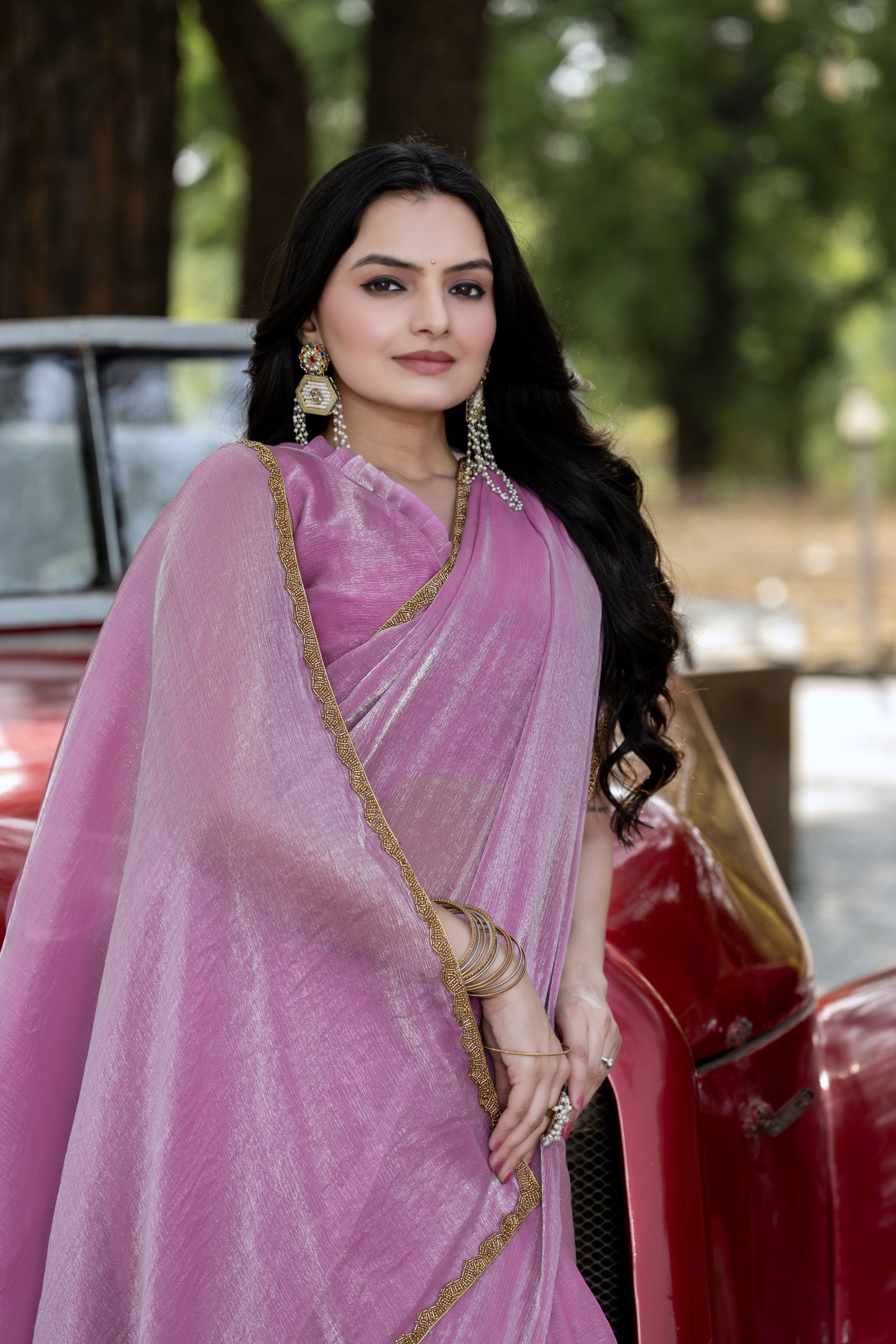 Lavender Chiffon Bollywood Saree with Embellished Border