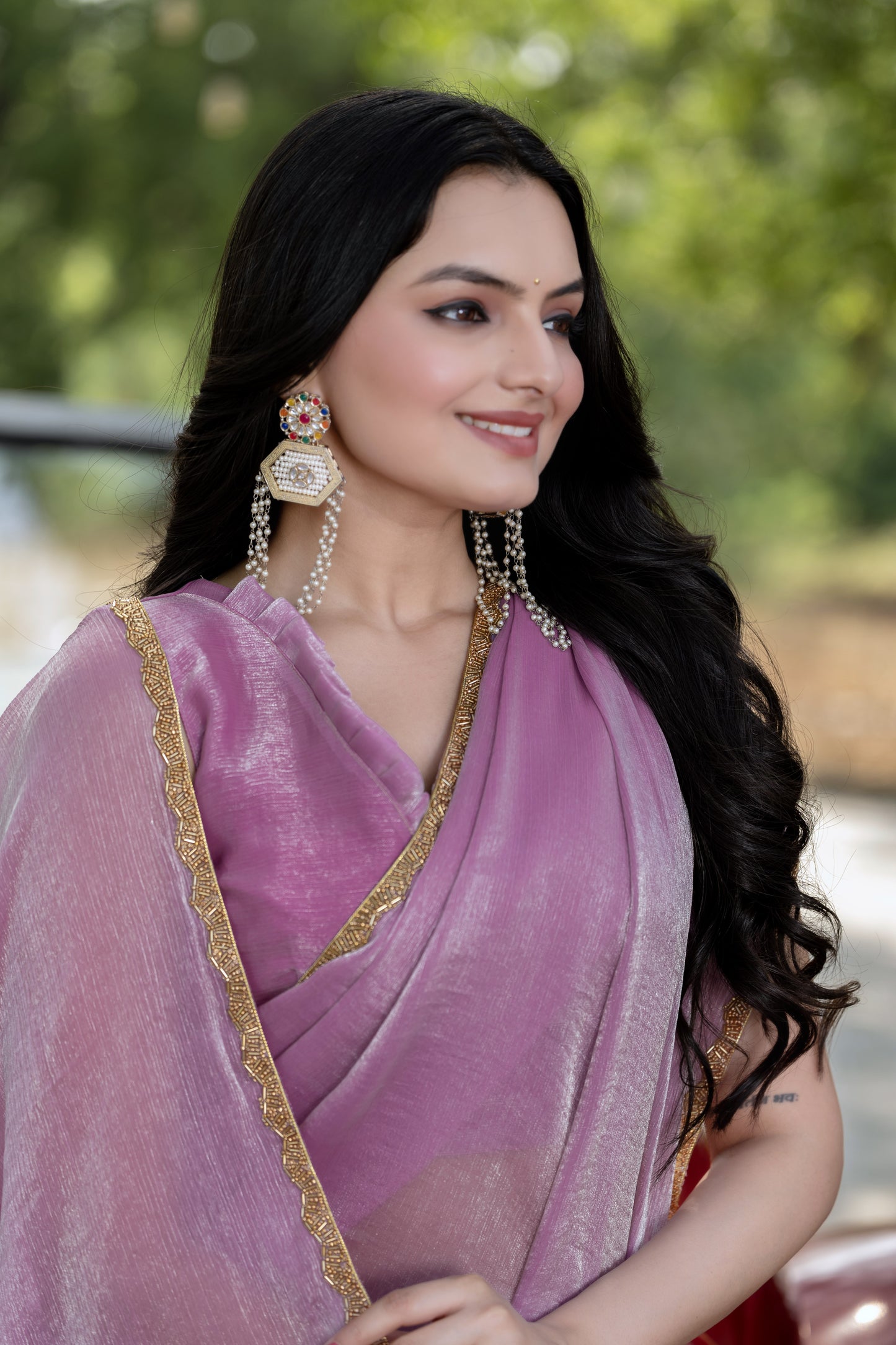 Lavender Chiffon Bollywood Saree with Embellished Border
