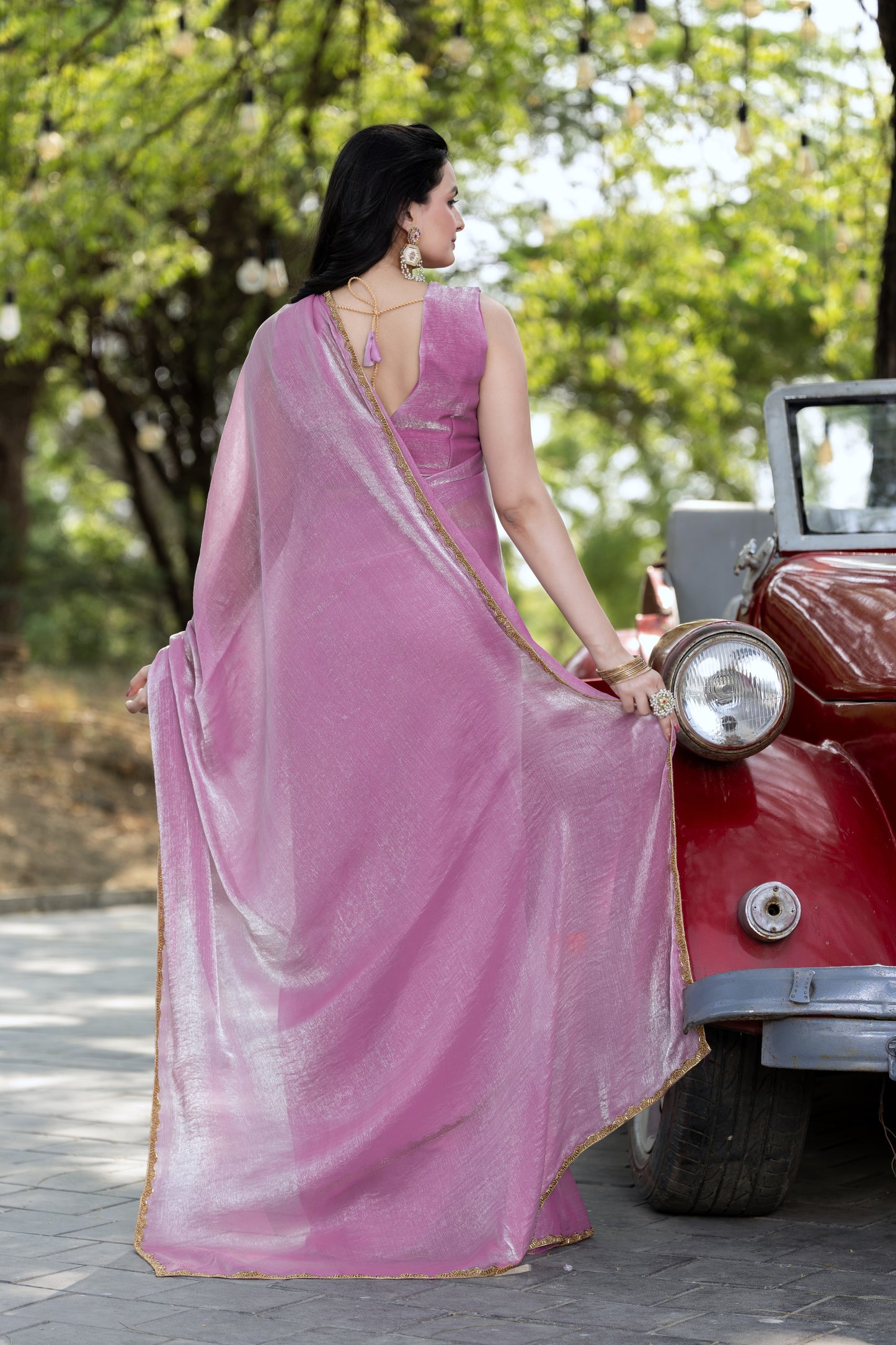 Lavender Chiffon Bollywood Saree with Embellished Border