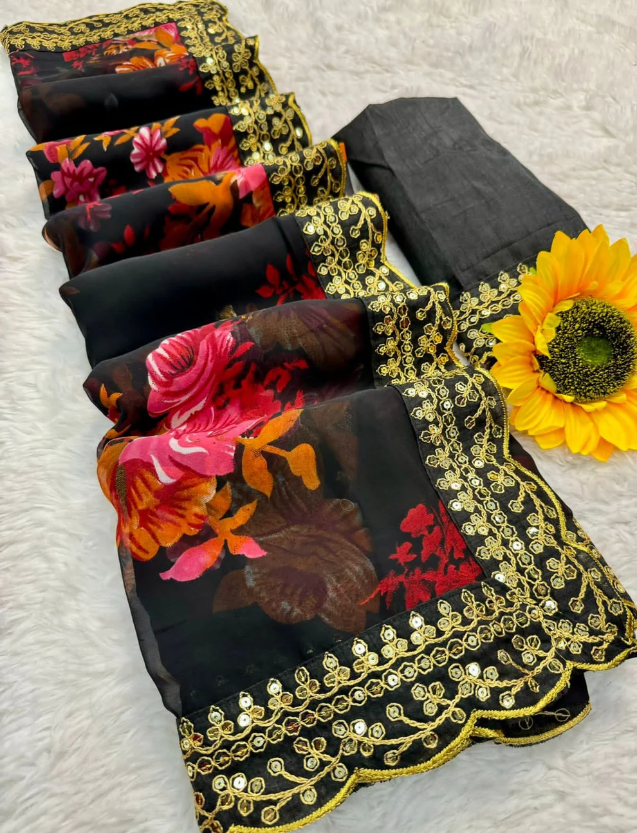 Black Soft Lichi Silk Saree with Rich Pallu and Jari Weaving