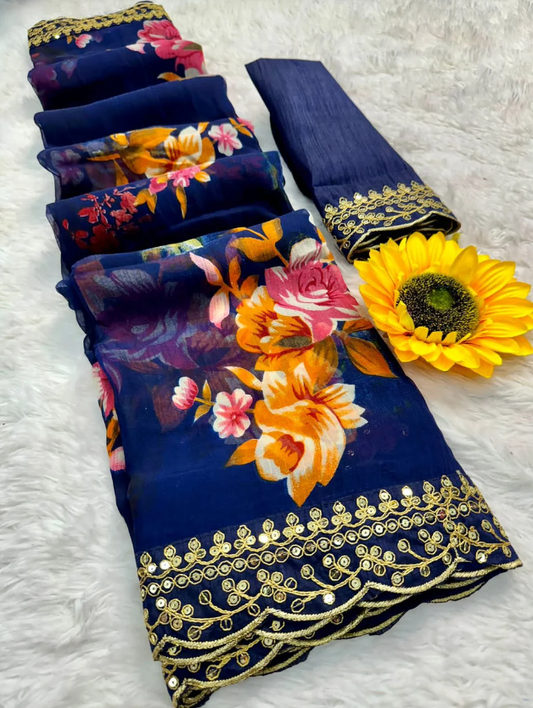 Blue Soft Lichi Silk Saree with Rich Pallu and Jari Weaving