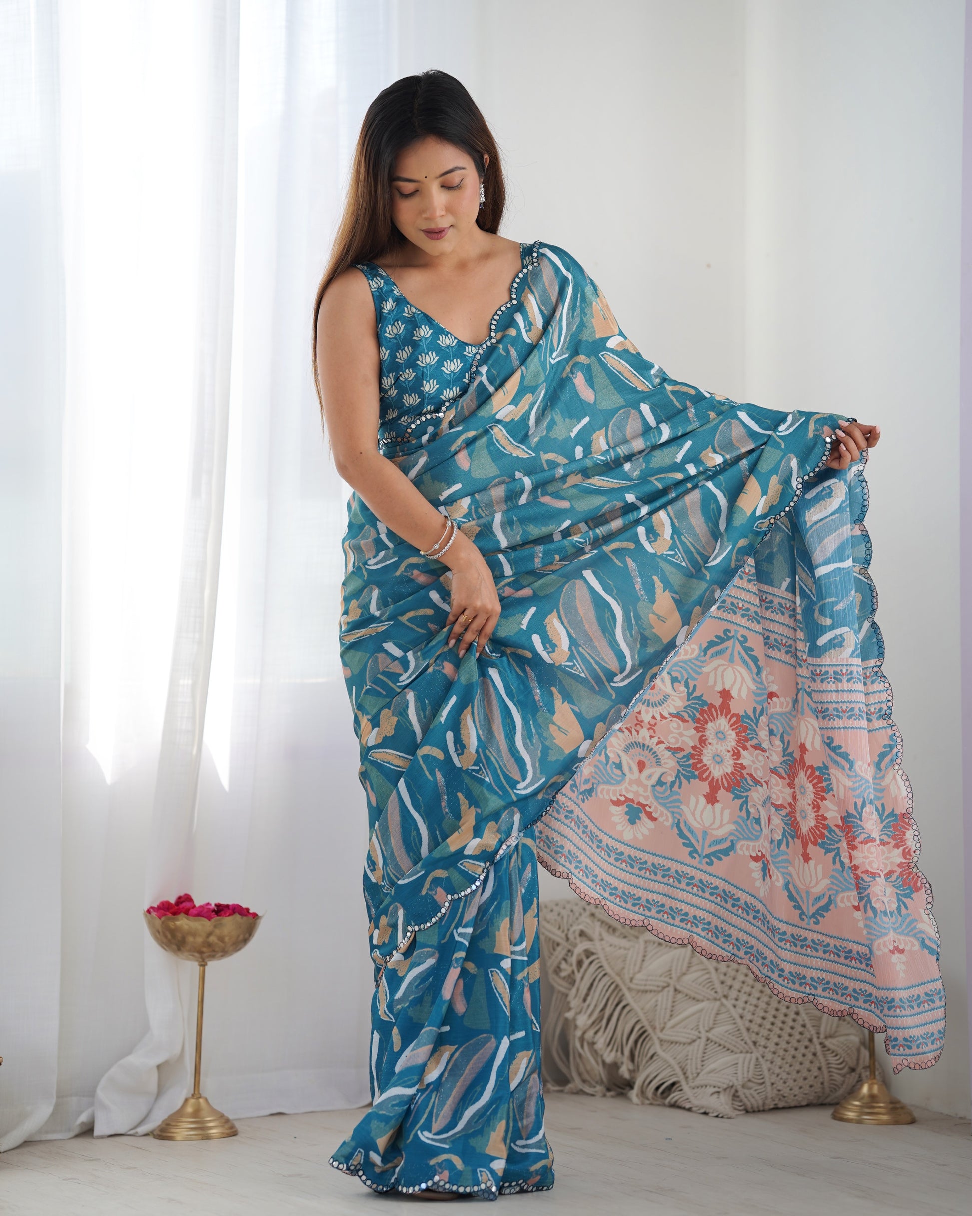 Teal Blue Pure Soft Silk Saree with Weaving Border – Available