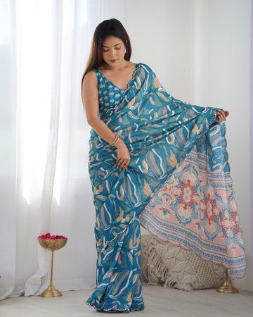 Teal Blue Pure Soft Silk Saree with Weaving Border – Available