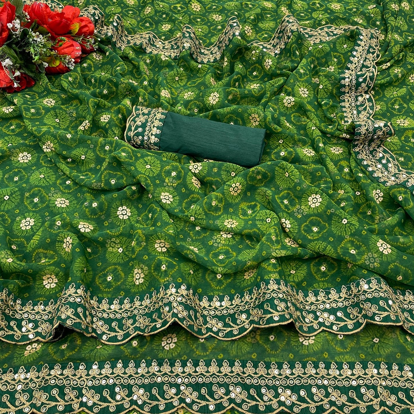 Green Soft Lichi Silk Saree with Rich Pallu and Jari Work