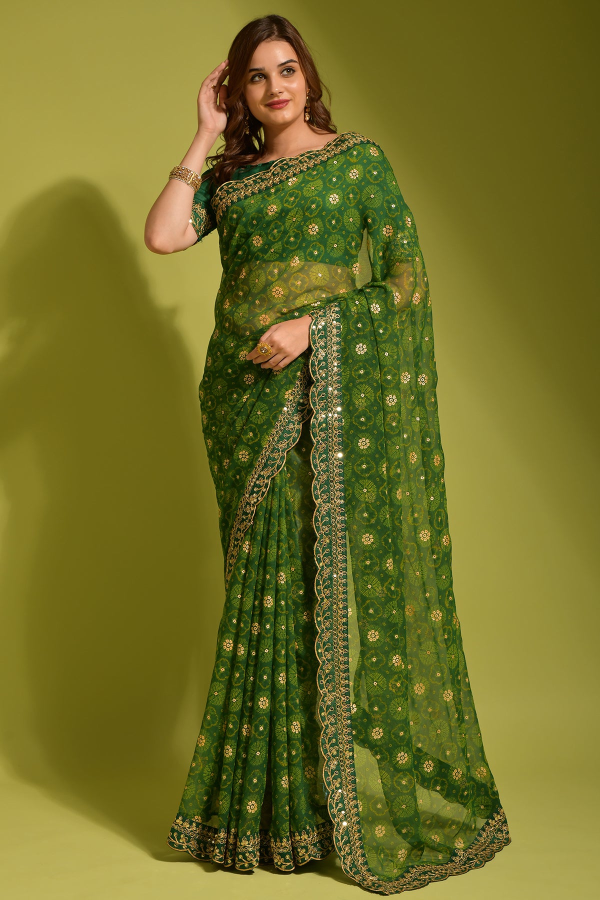 Green Soft Lichi Silk Saree with Rich Pallu and Jari Work