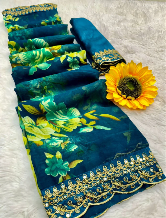 Petrol Soft Lichi Silk Saree with Rich Pallu and Jari Weaving