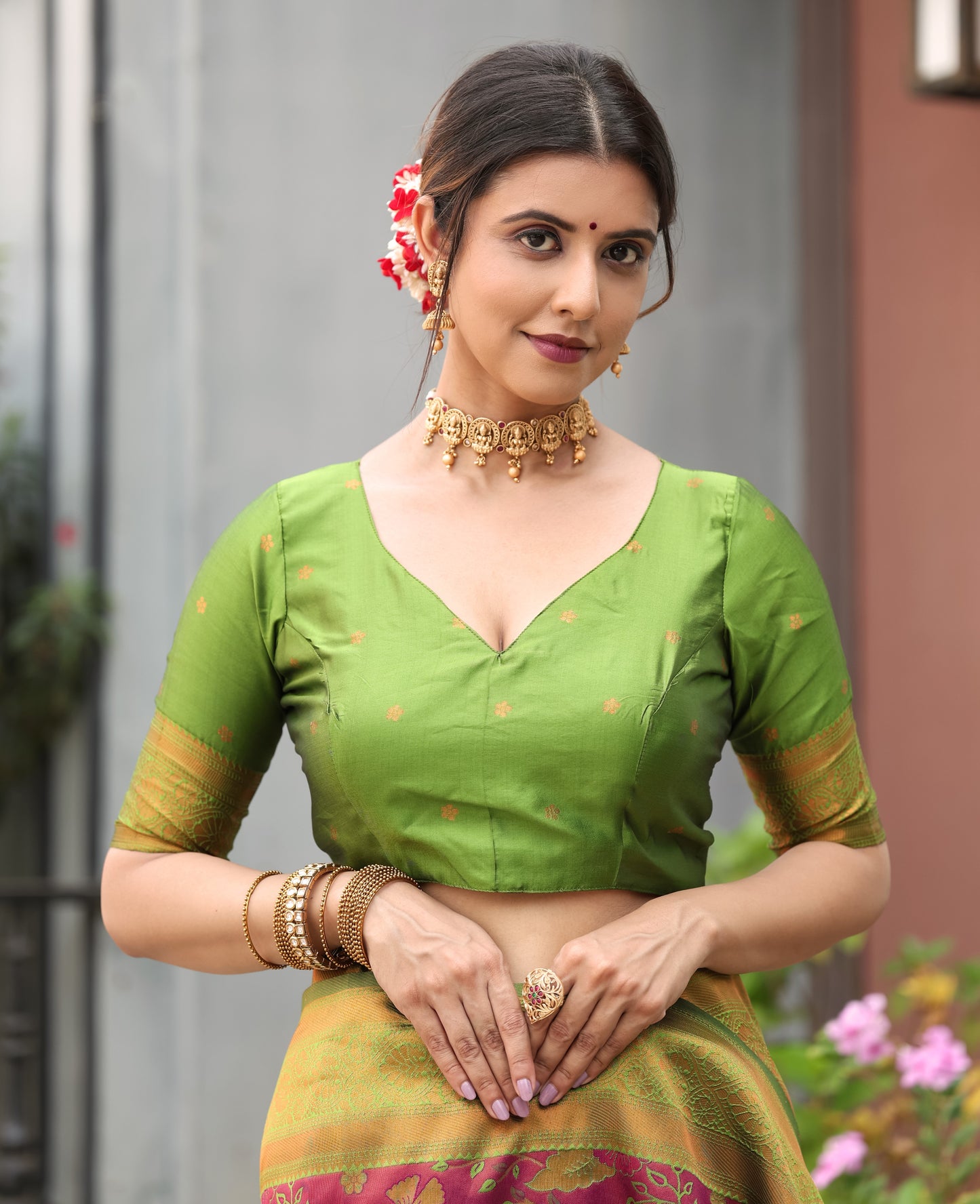 Wine Green Litchi Soft Silk Banarasi Saree with Floral Zari Woven