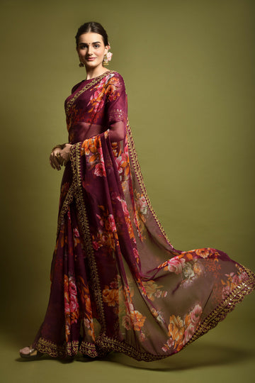 Wine Lichi Silk Saree with Rich Jari Pallu and Jacquard Blouse – In Stock
