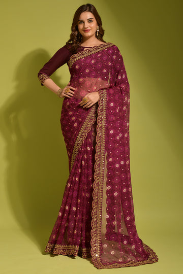 Wine Soft Lichi Silk Saree with Rich Pallu and Jari Weaving – Available Now