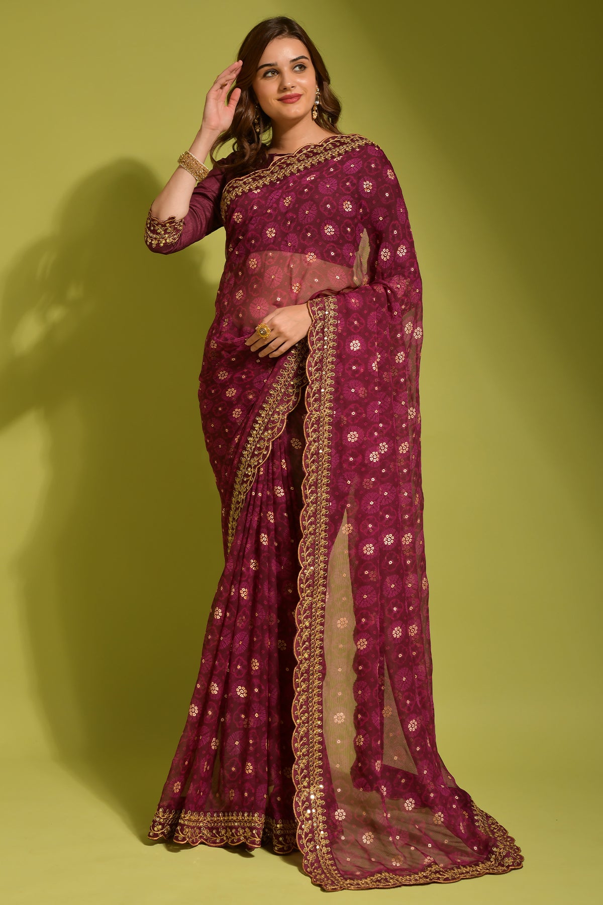 Wine Soft Lichi Silk Saree with Rich Pallu and Jari Work