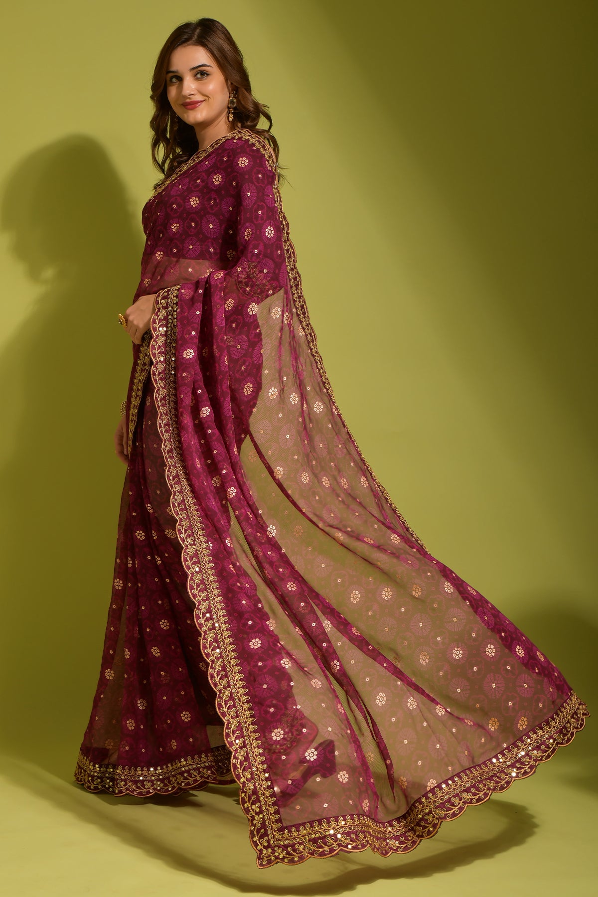 Wine Soft Lichi Silk Saree with Rich Pallu and Jari Work