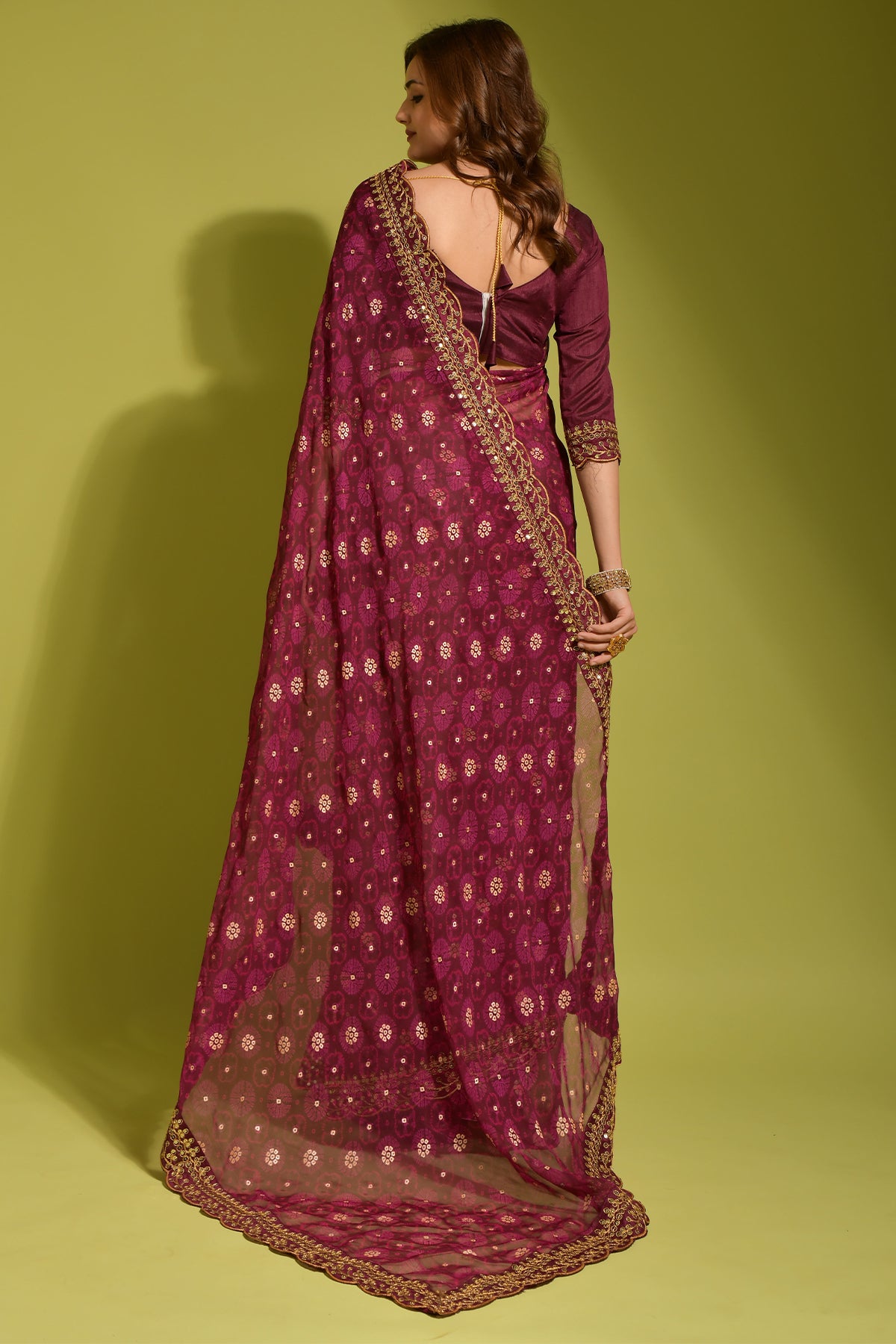 Wine Soft Lichi Silk Saree with Rich Pallu and Jari Work