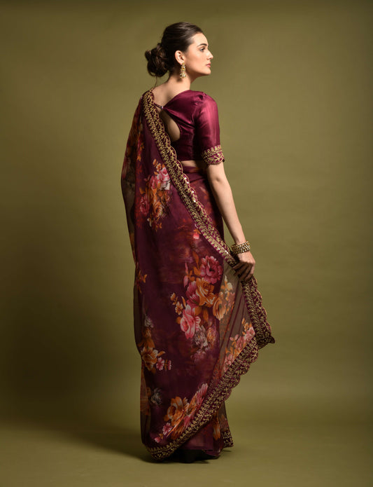 Wine Soft Lichi Silk Saree with Rich Pallu and Jari Weaving