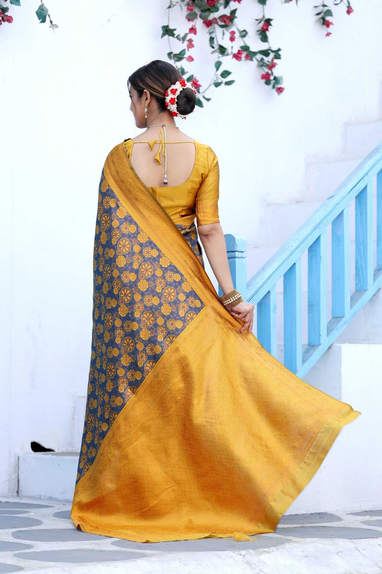 Purple Yellow Litchi Soft Silk Banarasi Saree with Floral Zari Woven