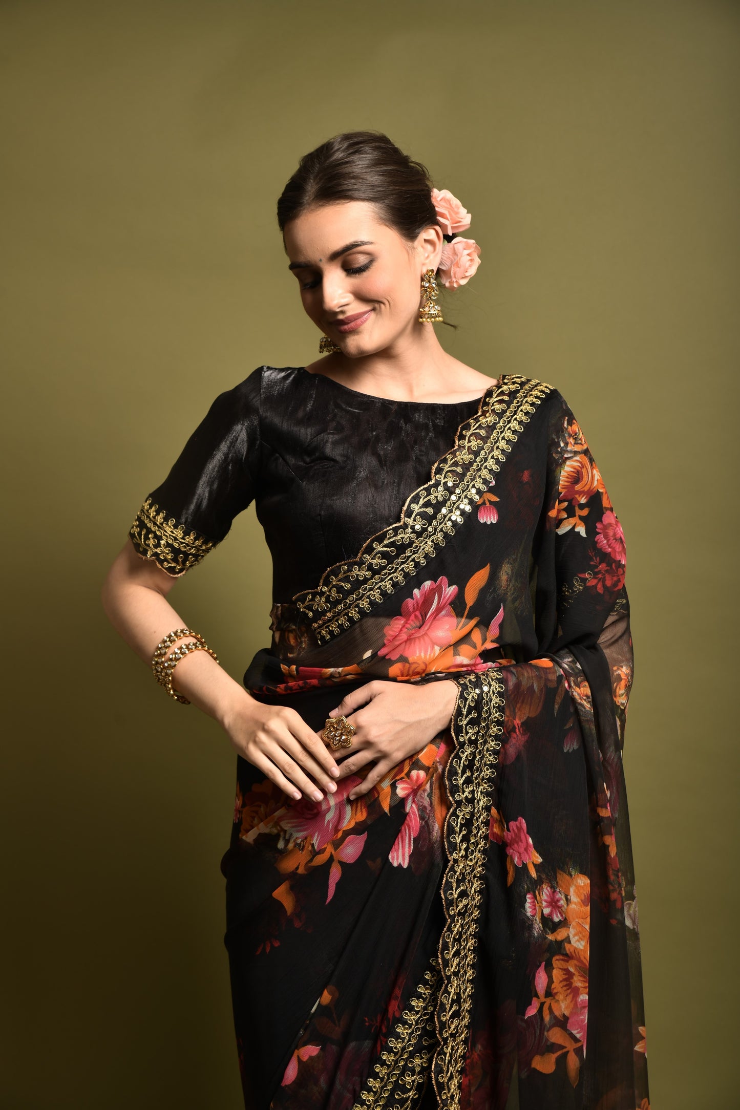 Black Soft Lichi Silk Saree with Rich Pallu and Jari Weaving