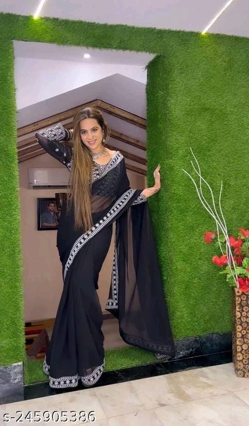 Black Heavy 60g Georgette Saree with Embroidery Work