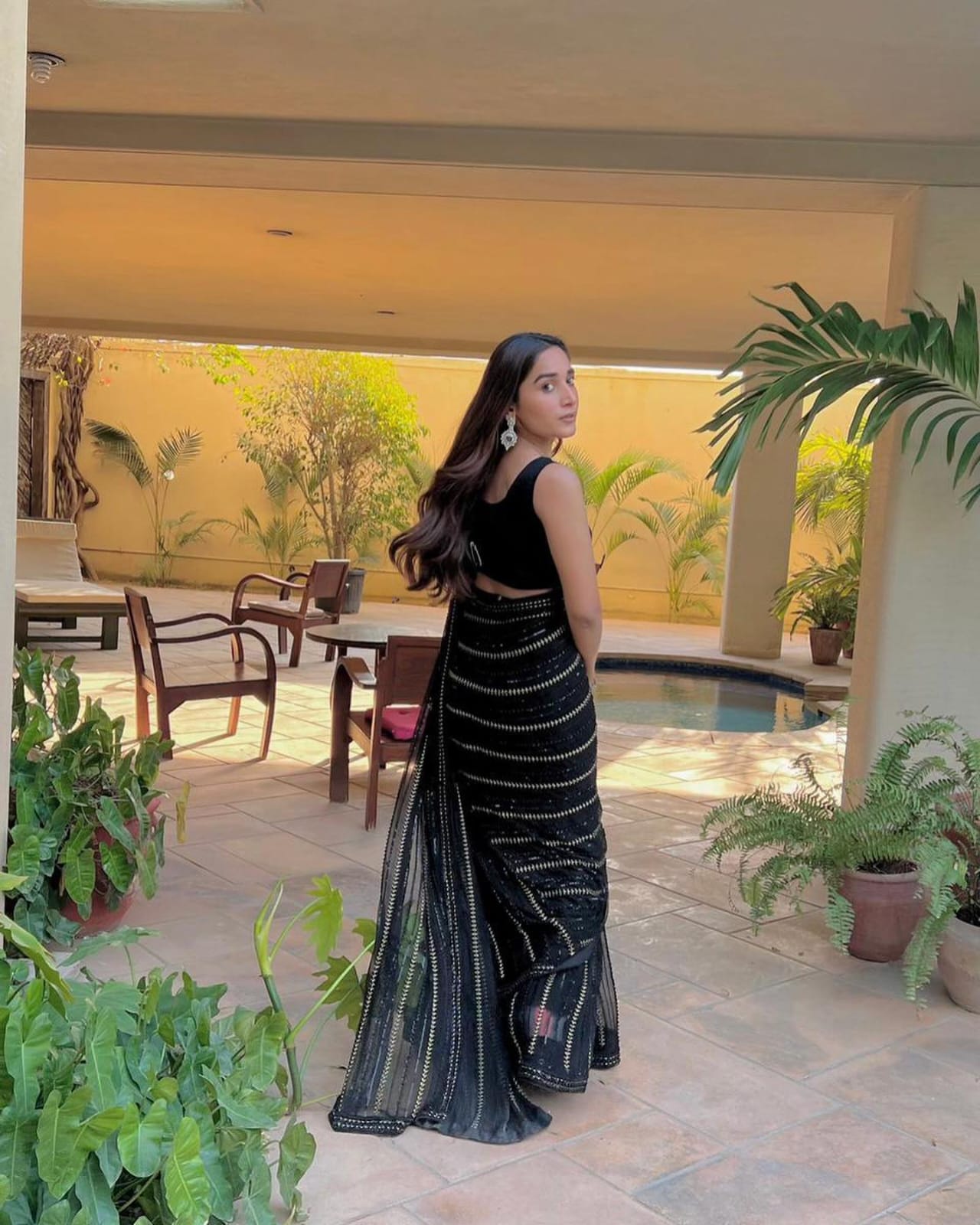 Black Sequins Georgette Saree with Lace Border and Piping – Available