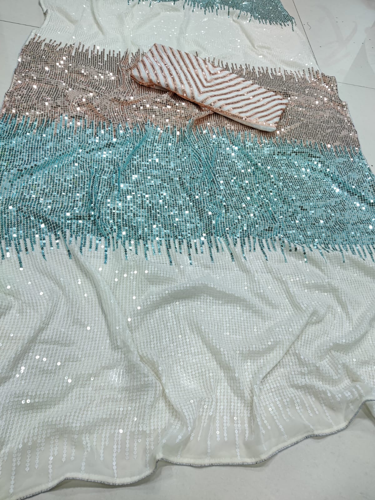Sky Blue Soft Georgette Saree with Shaded Sequins Work