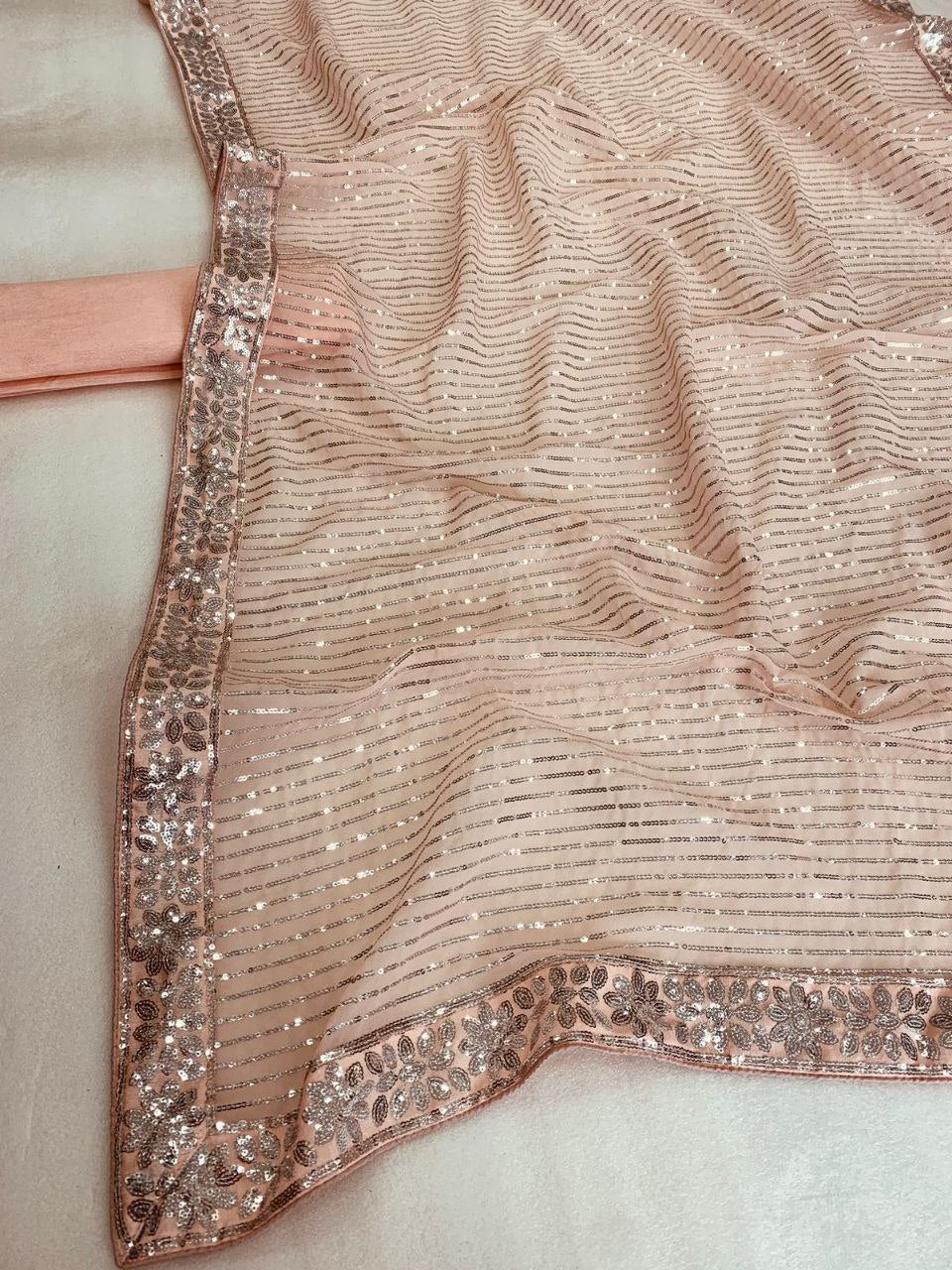 Red Georgette Saree with Embroidery Sequence and Sequence Lace