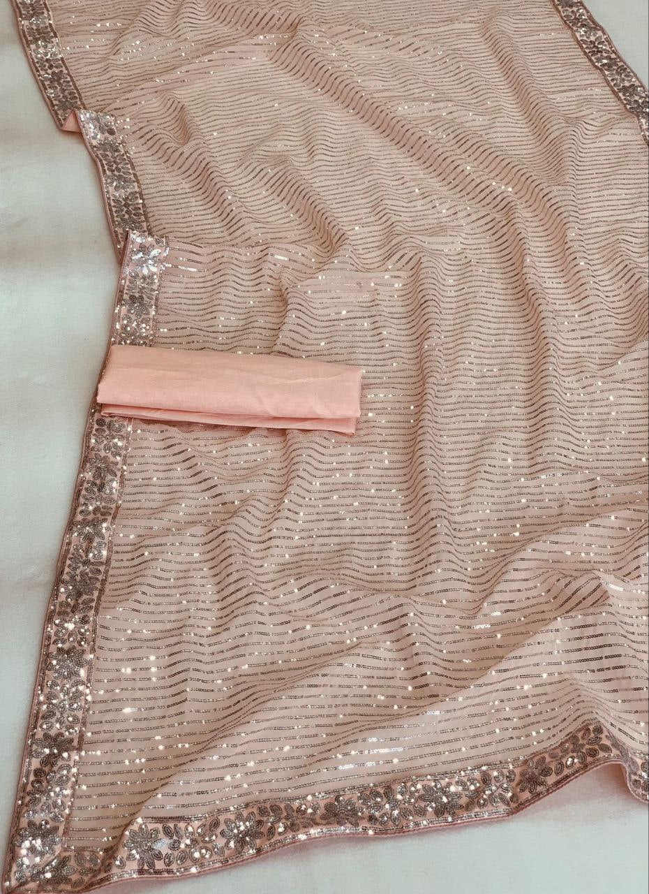 Red Georgette Saree with Embroidery Sequence and Sequence Lace