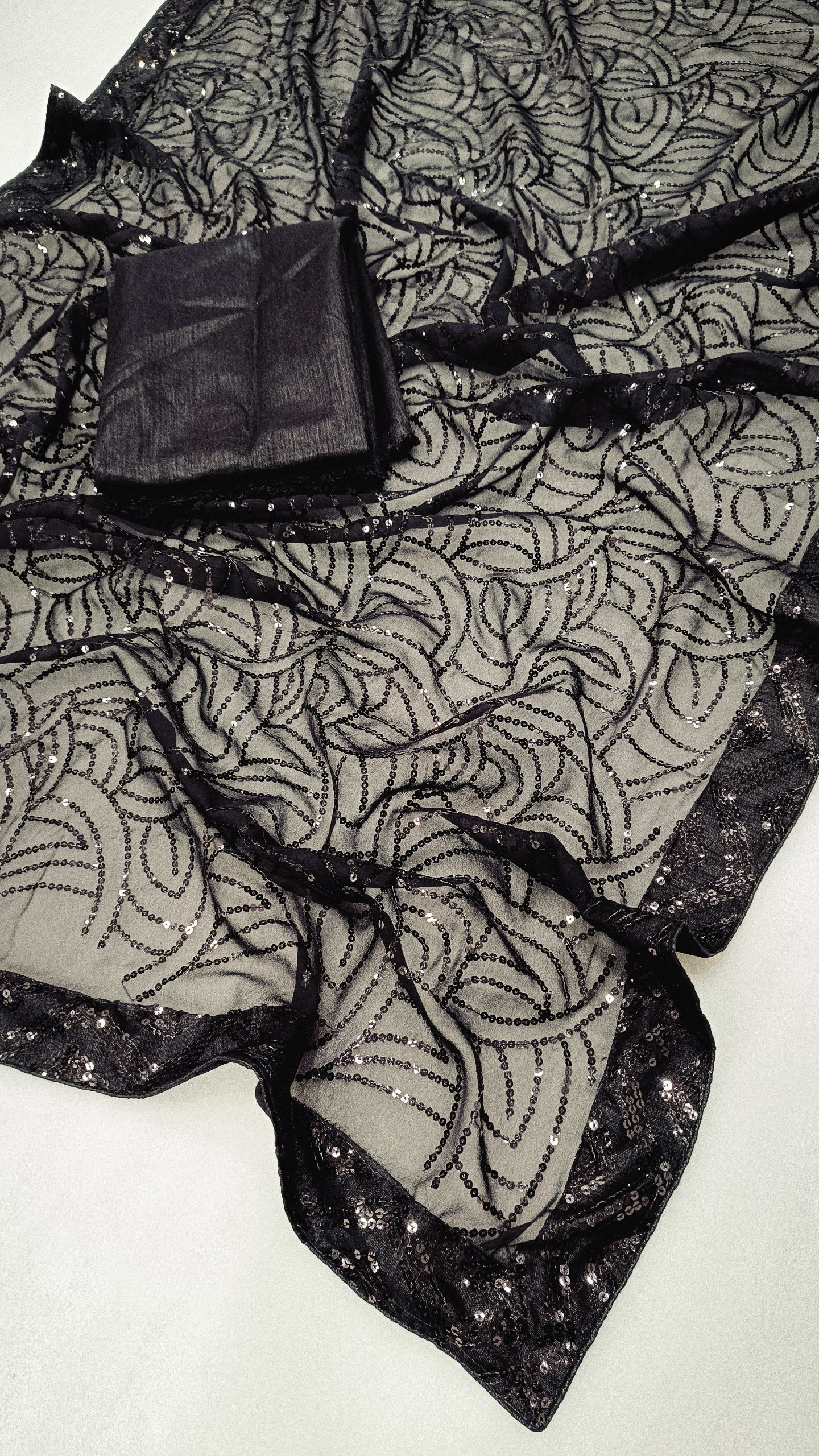 Black Georgette Saree with Embroidery Sequence and Lace